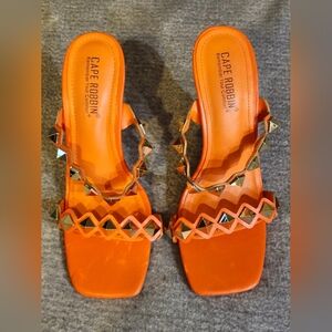 Cape Robbin Zinc Sexy High Heels for Women, Open Toe Orange W/gold Accent sz 7.5